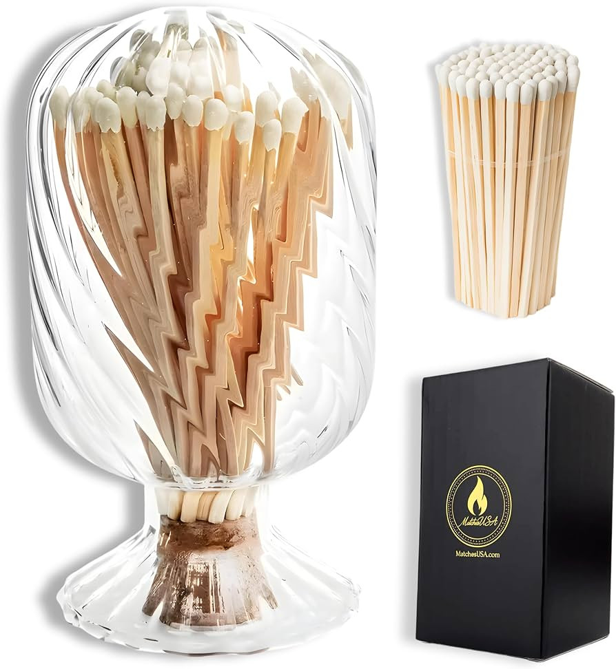 Includes Matches! | Helix Spiral Shaped Glass Matches Cloche | Spiral Decorative Match Holder Jar... | Amazon (US)