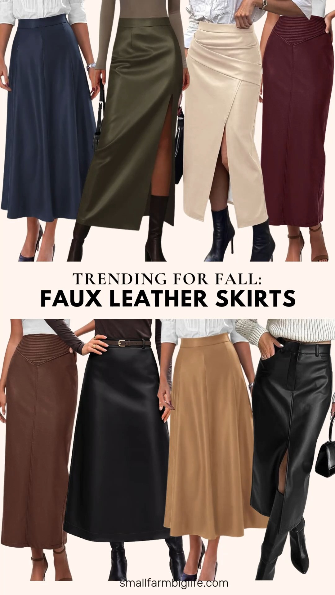 Faux leather skirts are trending everywhere this fall and I have pulled together my favorite styles for you.

The camel PRETTyGARDEN Faux Leather High Waisted Midi Skirt has such a flowy, A line pleated shape that works so well for business casual outfits, and I love it in navy blue too for something a little richer. For a sleeker silhouette, the burgundy and brown PRETTYGARDEN Faux Leather Maxi Skirts have a seamed waist and a side slit, giving them a polished, bodycon fit that is perfect for a fall date night.

If you want something bold, the black High Waisted Faux Leather Pencil Skirt has a front split for a sexy, slim fit look, while the dark army green PRETTYGARDEN Long Pencil Skirt brings a rich, elegant feel that works just as well for the office as it does a cocktail party.

The black Blooming Jelly Faux Leather Midi Skirt has a flattering A line shape with a back slit and belt loops, making it an easy trendy option for the office or a holiday outing. And the beige PRETTYGARDEN Faux Leather Long Skirt rounds things out with a front slit and bodycon midi silhouette that is so versatile for work or a party.

All of these are easy to dress up for the office or down for a casual fall day, and they will take you right through the holiday season.

#fauxleather #fallfashion #falloutfits #workwear #falloutfitideas 

 #LTKootd #LTKOver40 #LTKWorkwear