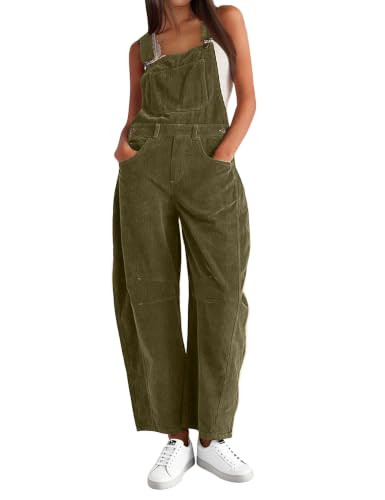 AMEBELLE Corduroy Overalls for Women Barrel Wide Leg Bib Corduroy Pants Women Adjustable Romper Jumpsuit with Pockets(3007-ArmyGreen-XS) | Amazon (US)