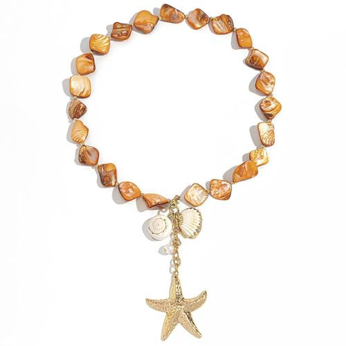 Chunky Shell Choker Necklace for Women Colorful Irregular Shell Beaded Necklaces Baroque Pearl Pendant Necklace Boho Summer Beach Jewelry for Women (Starfish C Style) | Amazon (US)