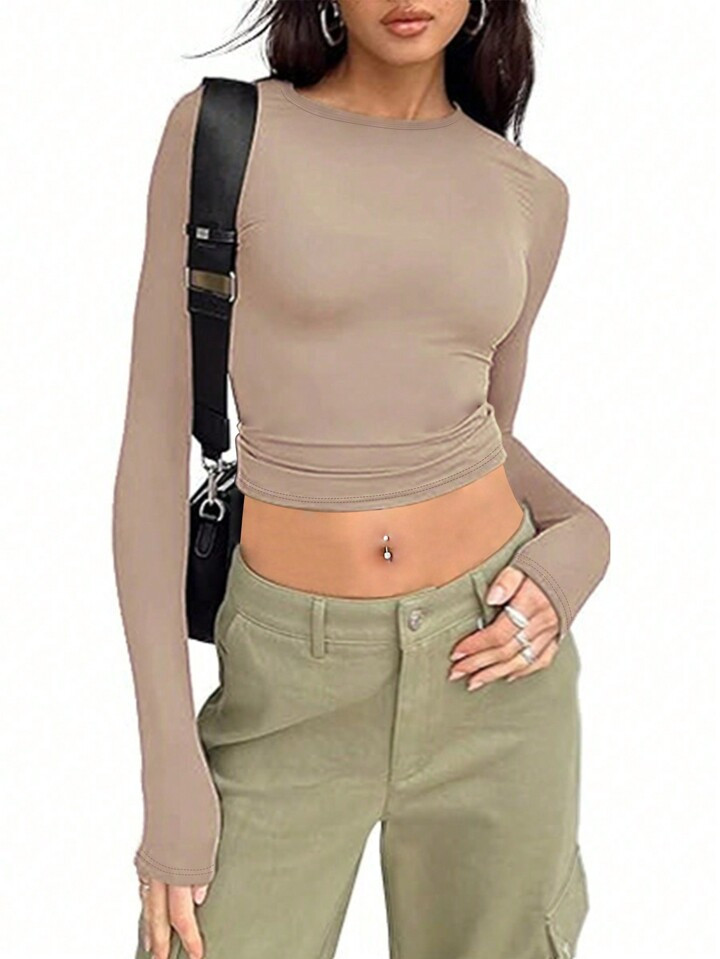 SHEIN Essnce Solid Ruched Side Crop Tee | SHEIN