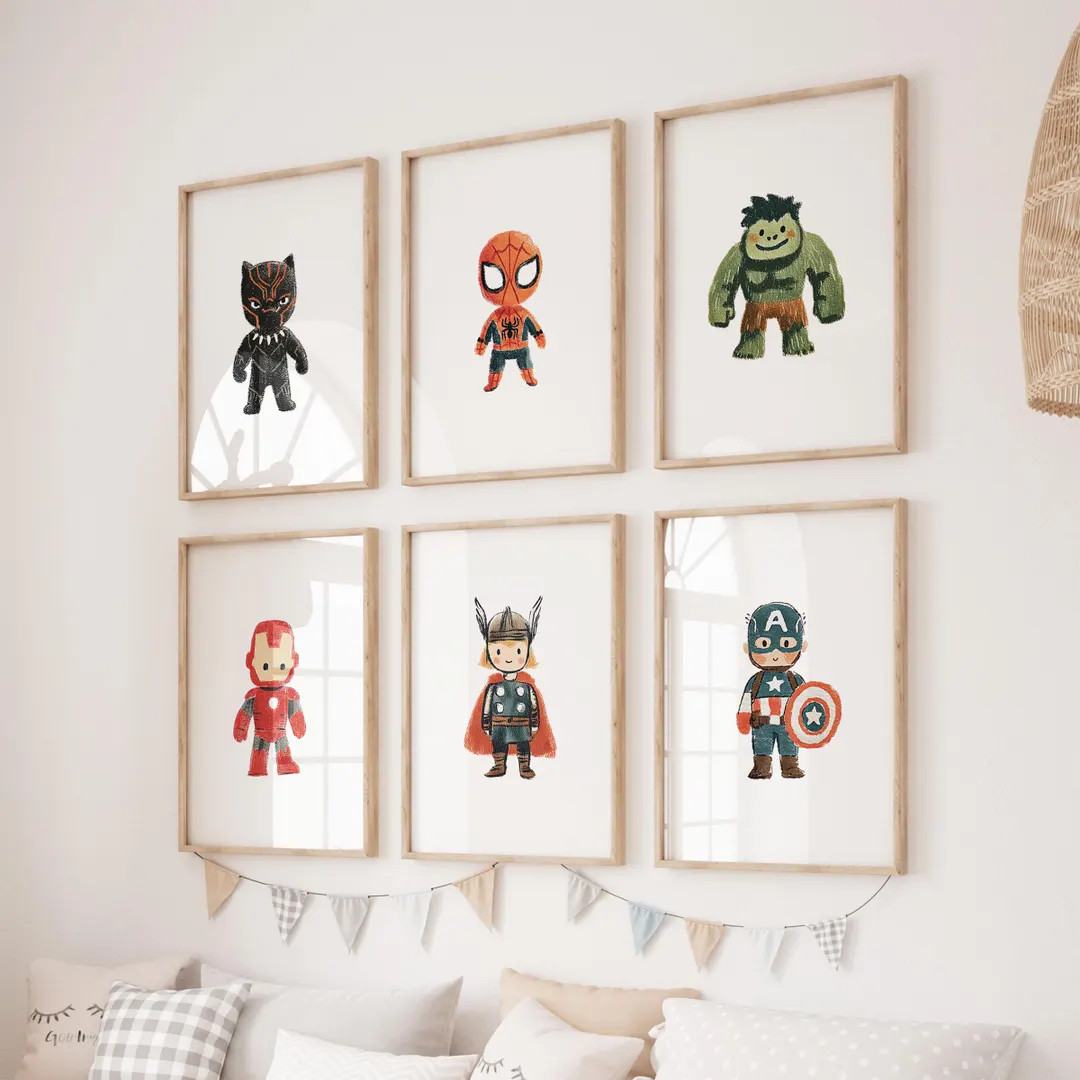 6 Nursery Avengers Wall Art - Cute Superhero Nursery Decor - Boys Bedroom Prints - Kids Room Post... | Etsy (Global)