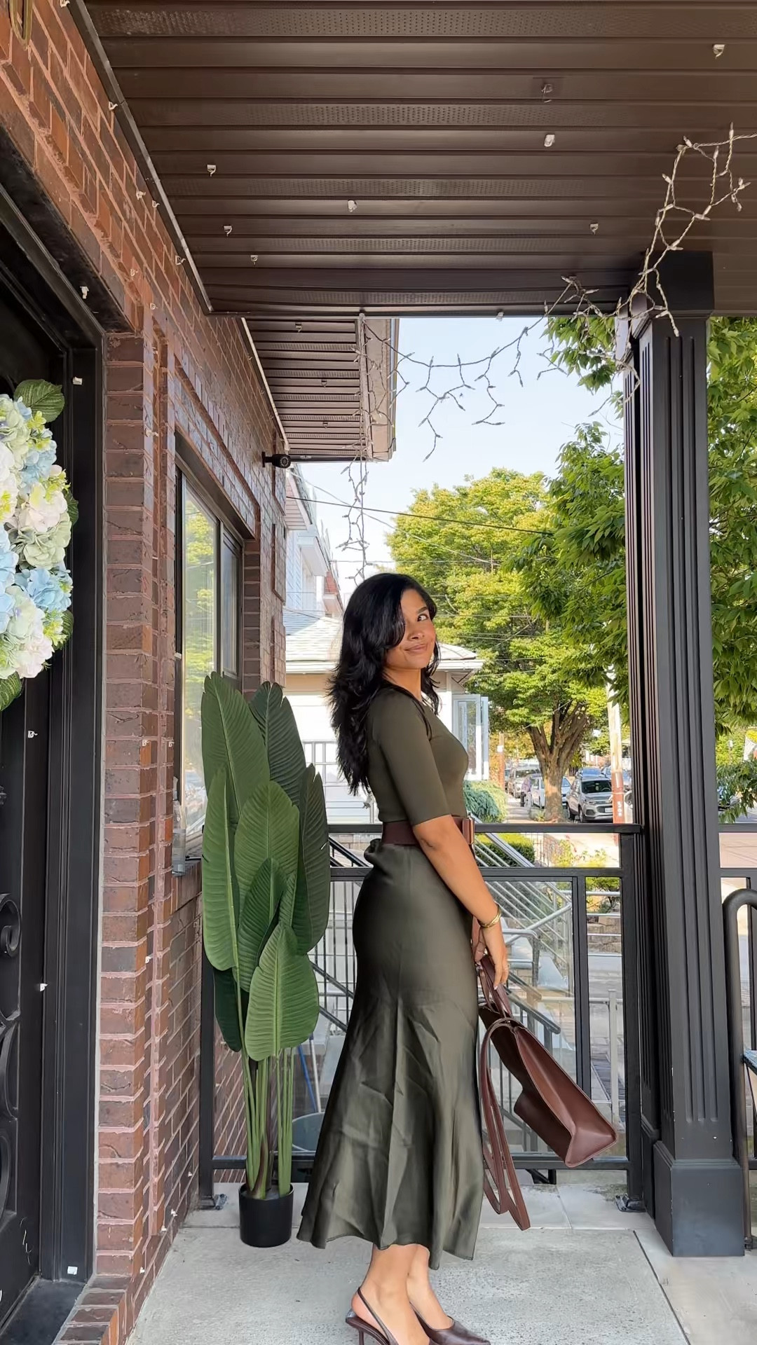 Olive tones for fall!🍂🤭✨🌱🌻
the heels are old Ann Taylor, and the bag is Telfar! ☺️  

#LTKSeasonal #LTKWorkwear #LTKFindsUnder100