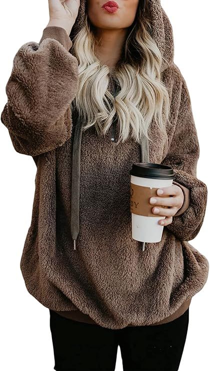 Aleumdr Womens Oversized Warm Fuzzy Hoodies Cozy Loose 1/4 Zipper Pullover Hooded Sweatshirt Outw... | Amazon (US)