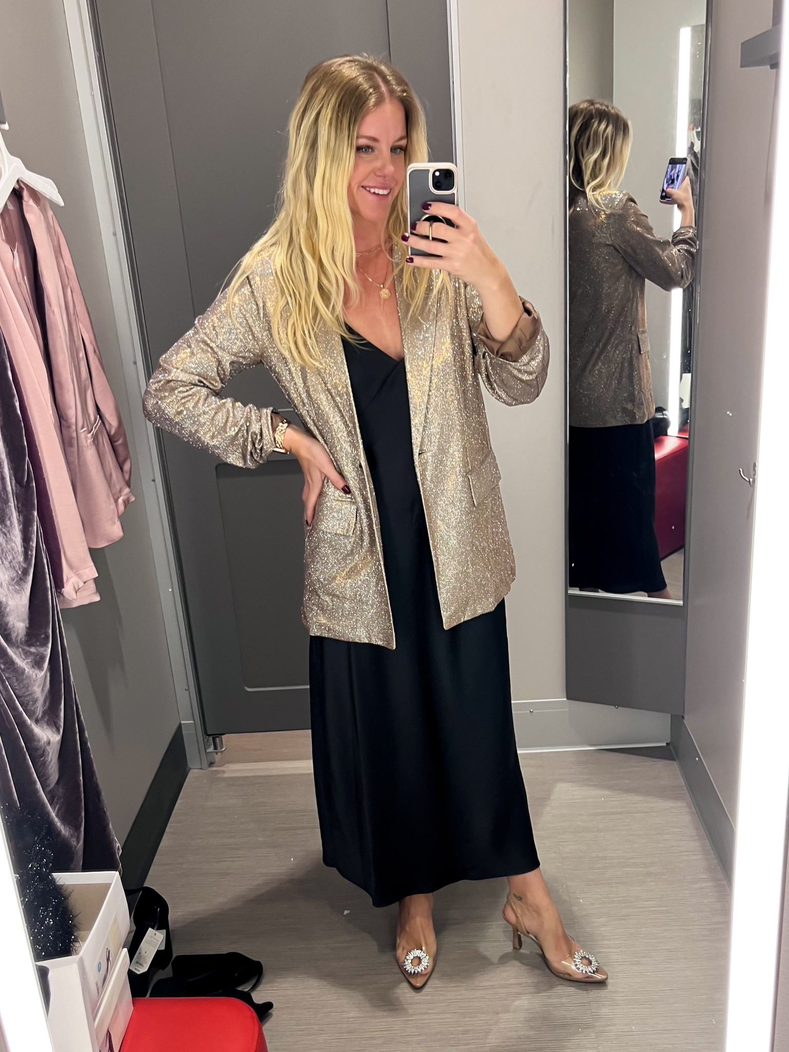 This sparkle blazer is so fun! Size XS. Paired it with the silk dress size S

#LTKparties #LTKSeasonal #LTKHoliday