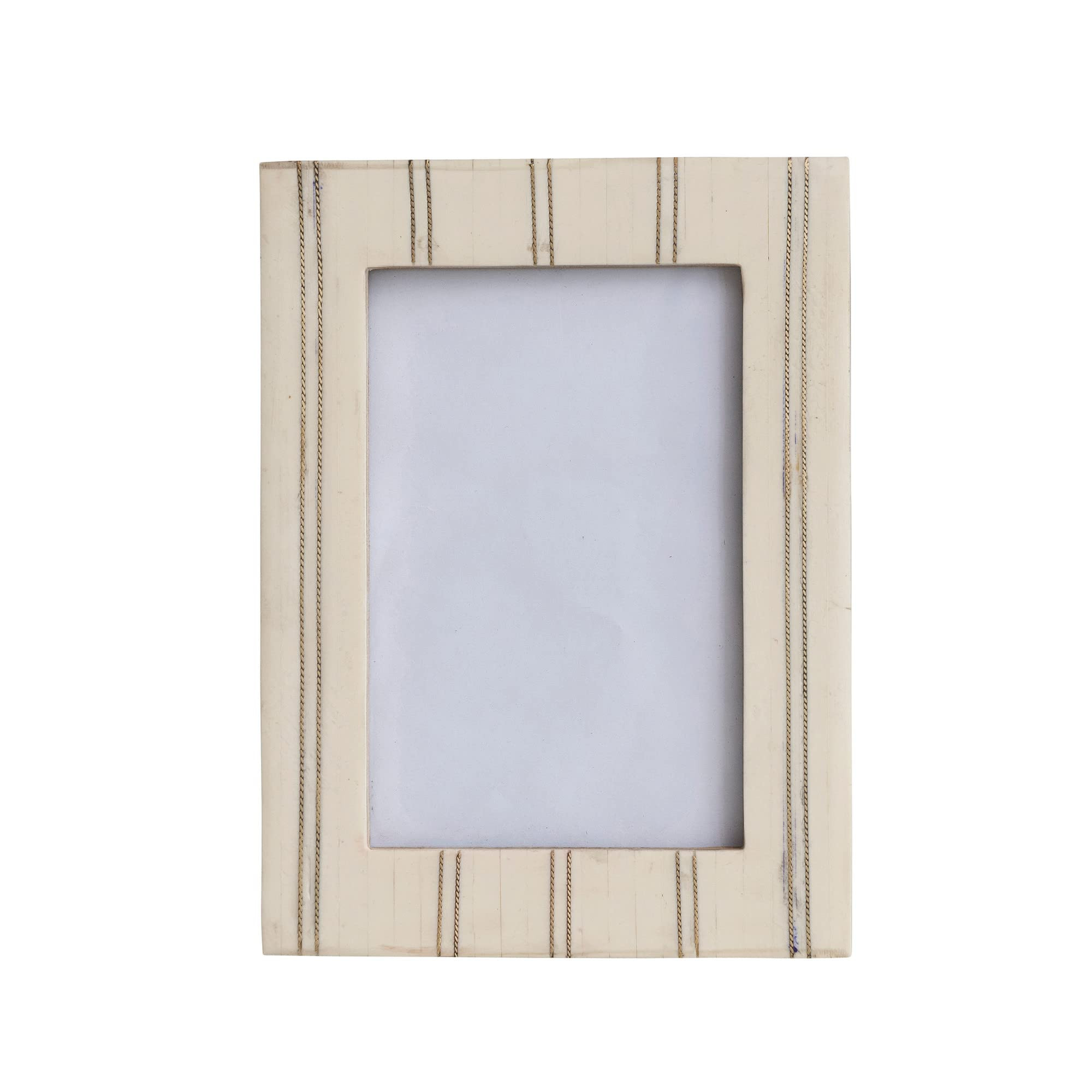 Bloomingville Resin Pinstripe Design, Cream and Gold Photo Frame, Ivory | Amazon (US)