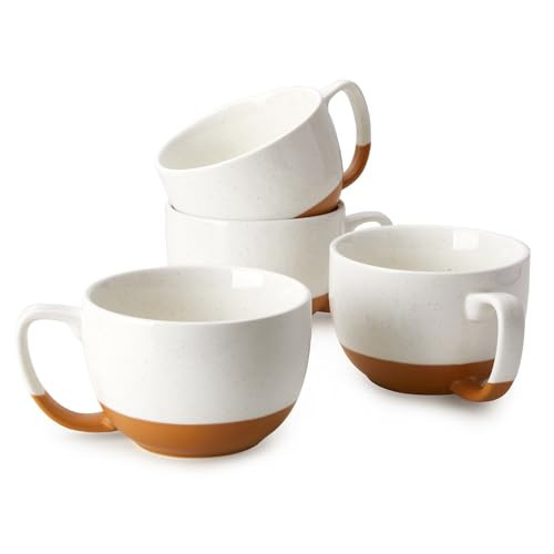 Teocera Beige Coffee Mugs Set of 4, 16 oz Ceramic Coffee Mug, Large Mug Set with Handle for Cold or Hot Drinks like Cocoa, Latte, Milk, Cereal, Durable Porcelain with Nordic Style | Amazon (US)