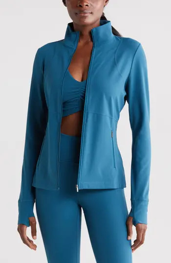 Zella Studio Luxe Performance Jacket in Teal Seagate at Nordstrom Rack, Size Medium | Nordstrom Rack