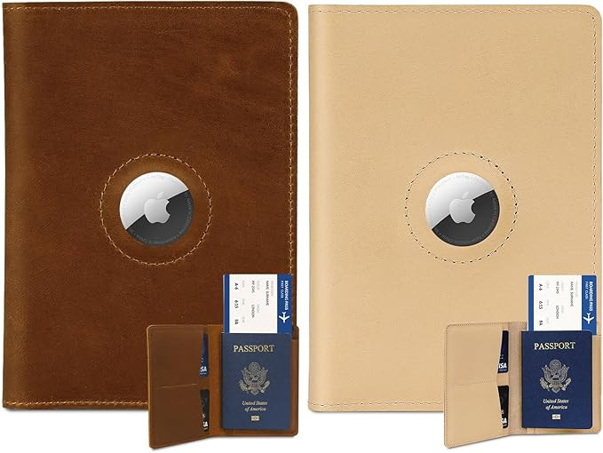 2 Pack Airtag Passport Holder for Men and Women Travel, Real Leather Passport Wallet, Handmade Pa... | Amazon (US)