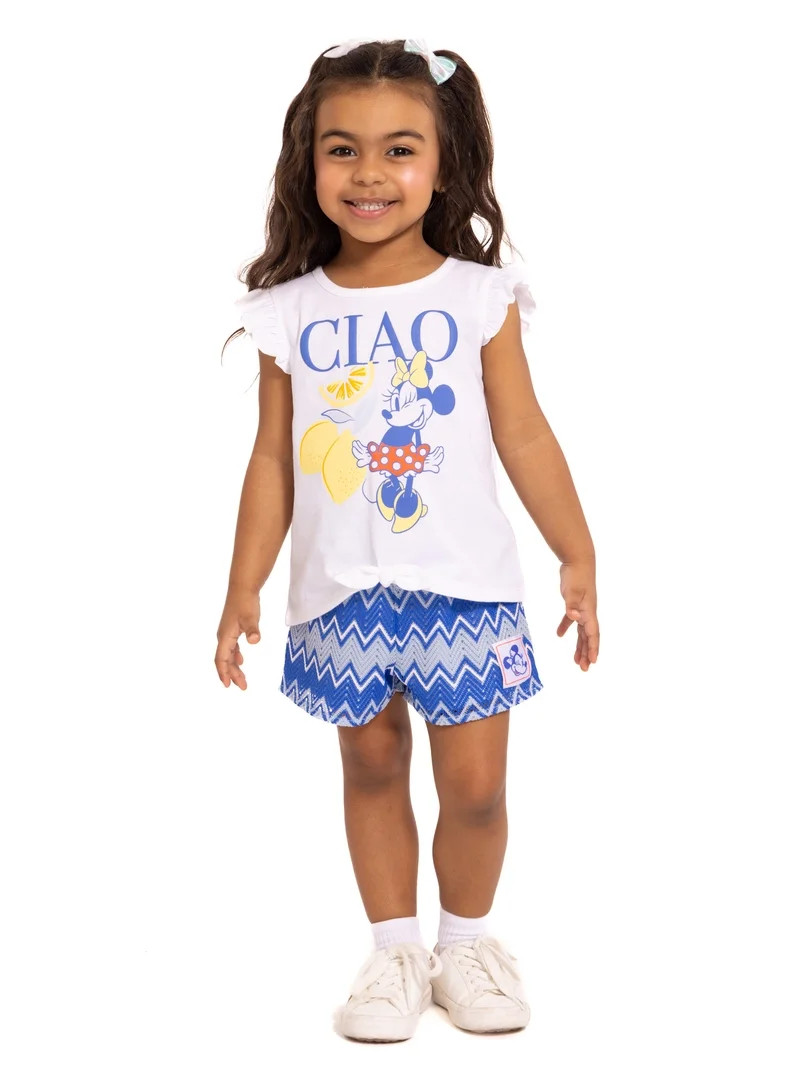 Minnie and Friends Toddler Girls Short Sleeve Tee and Crochet Shorts Set, 2-Piece, Sizes 12M-5T | Walmart (US)