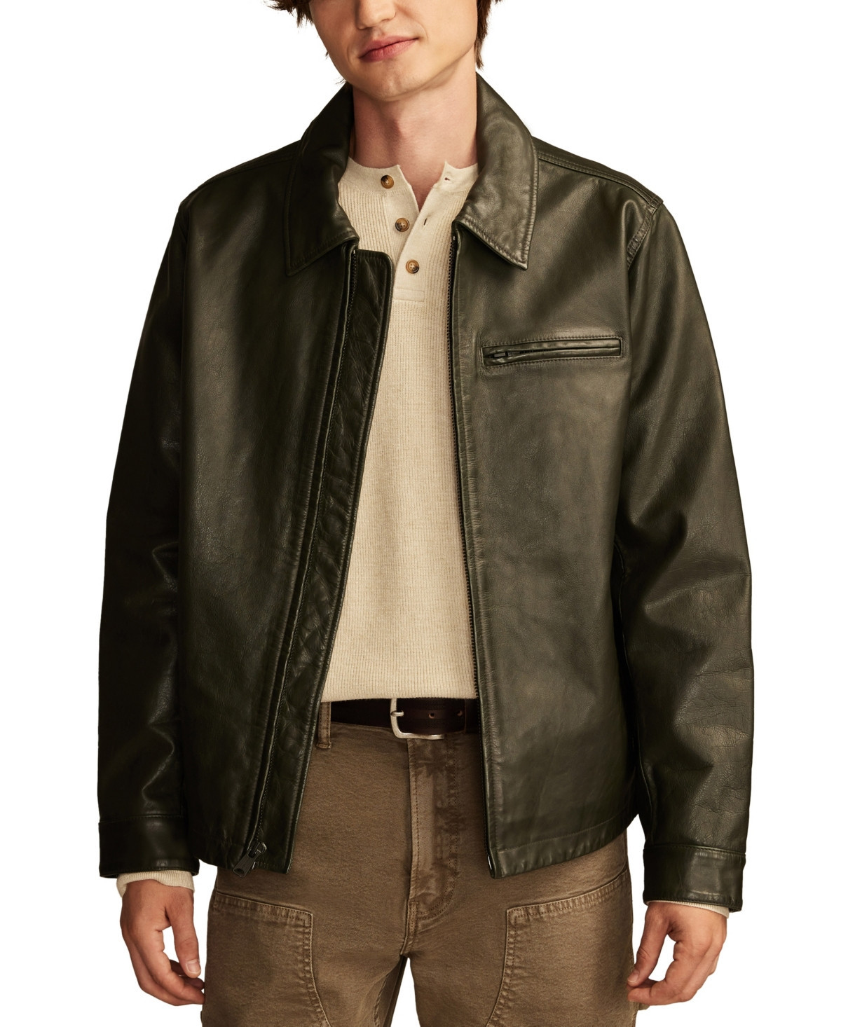 Lucky Brand Men's Leather Touring Jacket - Forest Night | Macy's