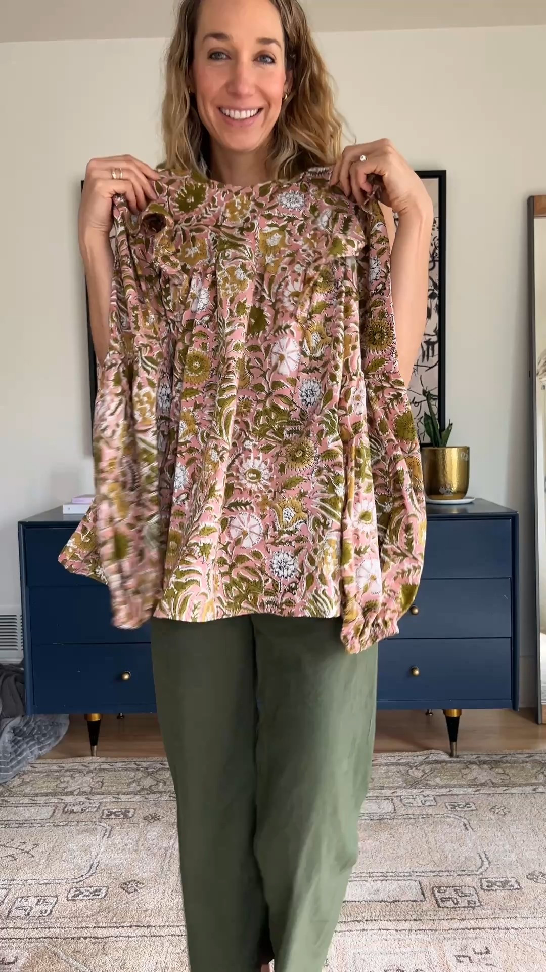 Feminine outfit with ruffle shoulder top (handmade) 