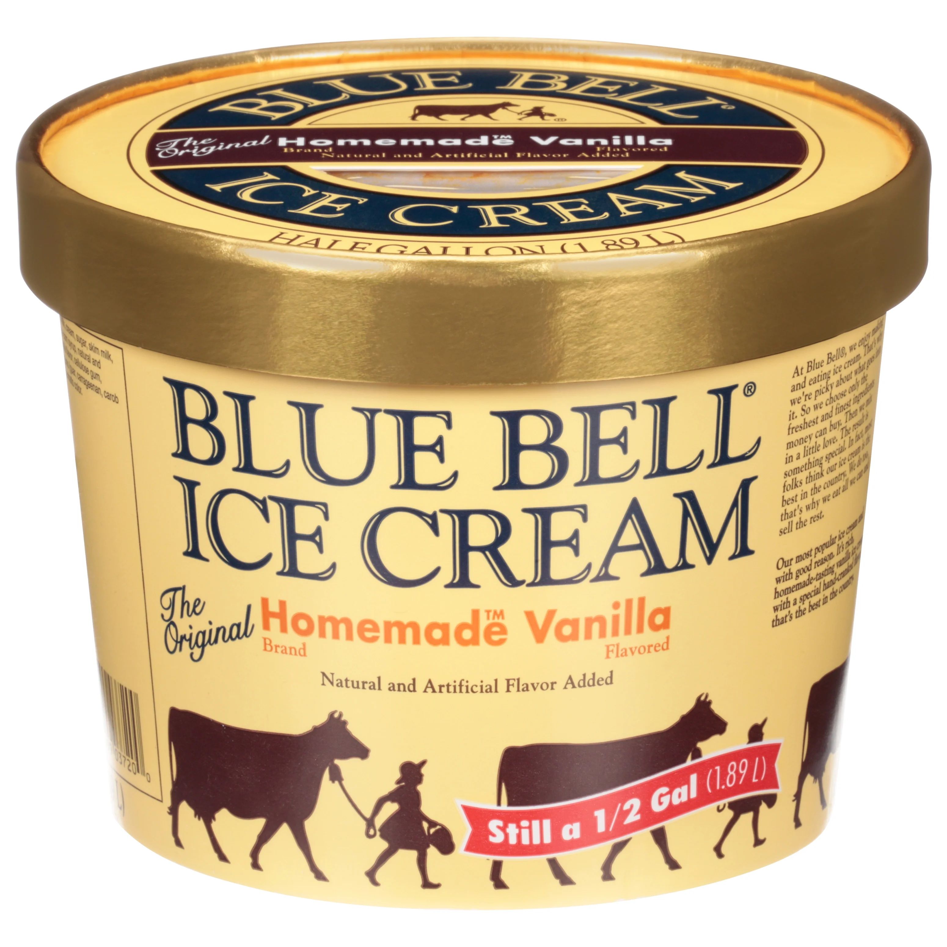 Blue Bell Homemade Vanilla Gold Rim Ice Cream Half Gallon, 64 fl oz - Walmart.com | Walmart (US)