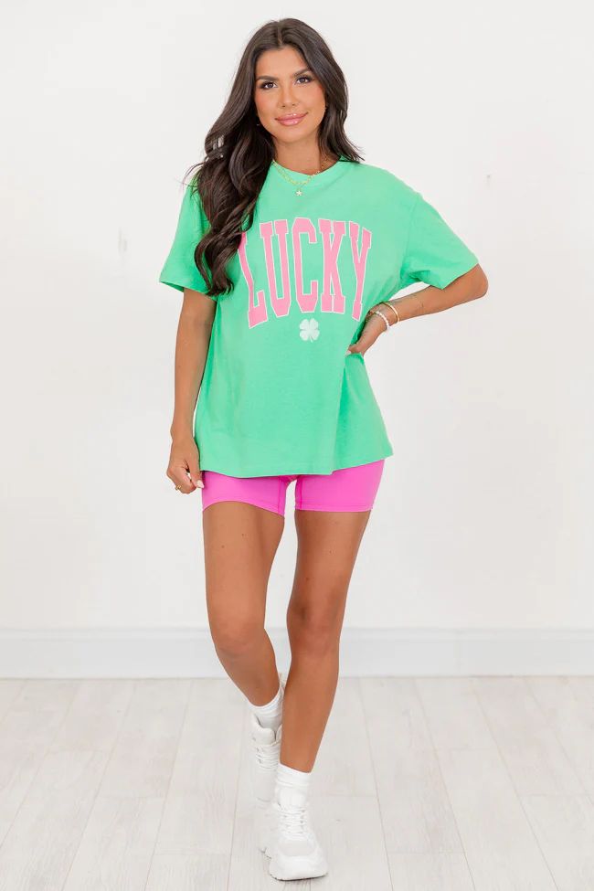 Lucky Block Green Oversized Graphic Tee | Pink Lily