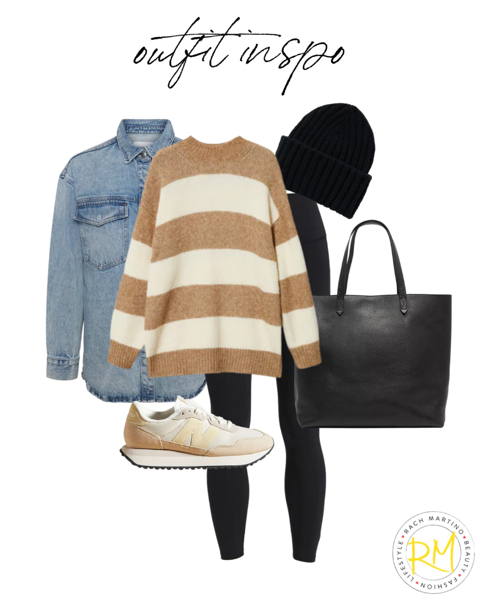 Denim jacket, outfit idea, oversized shirt, striped sweater, and leggings outfit 

#LTKunder50 #LTKstyletip #LTKsalealert