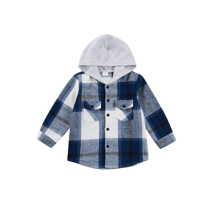 wybzd Toddler Infant Boy Girl Spring Shirts Button-Down Long Sleeve Plaid Print Hooded Jacket Cas... | Walmart (US)