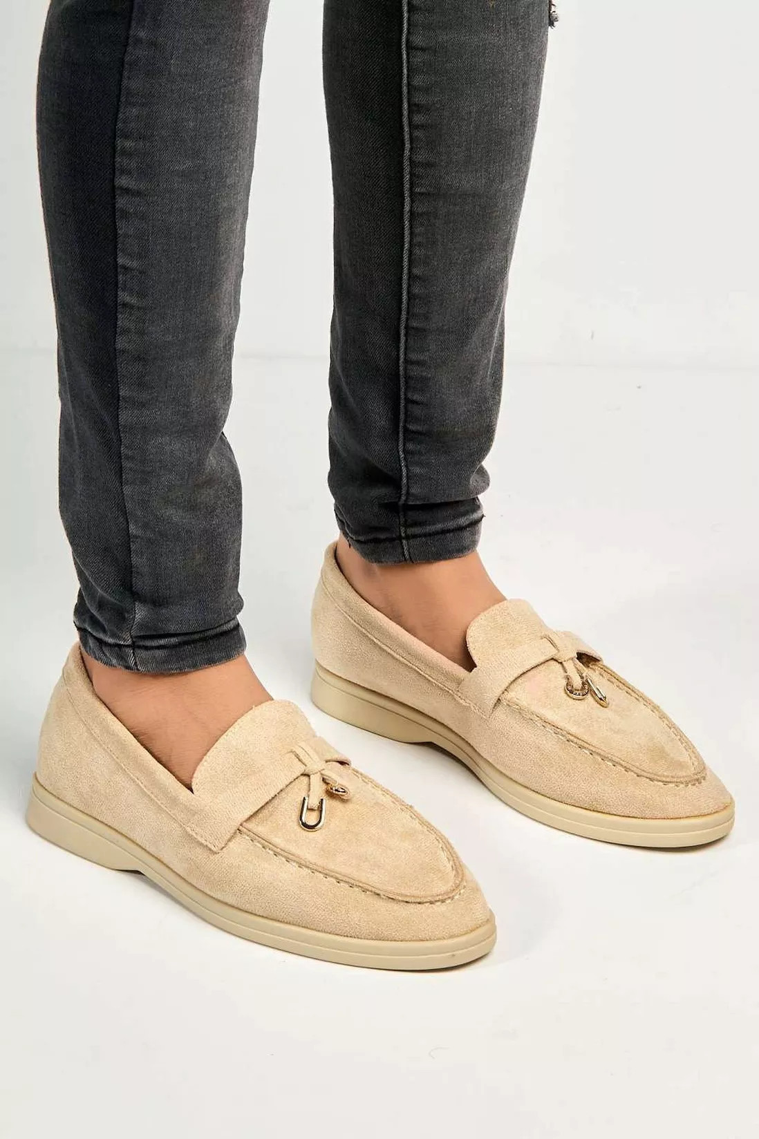 Flats | Tonya Charm Detail Slip-On Faux Suede Loafers | Miss Diva | Debenhams UK