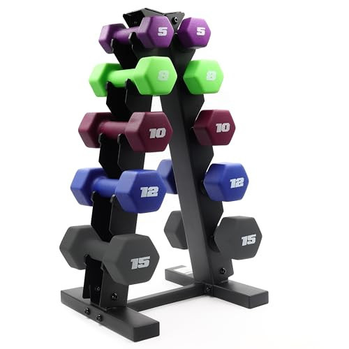 CAP Barbell 100 LB Set of Neoprene Dumbbells with Rack Color Series | 5, 8, 10, 12 and 15 LB pairs | Amazon (US)