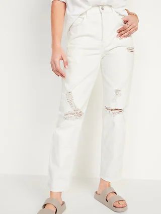 Extra High-Waisted Sky Hi Straight Button-Fly Ripped White Jeans for Women | Old Navy (US)