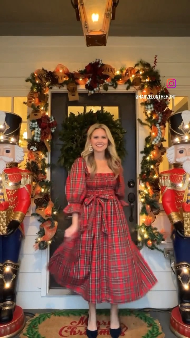 Red tartan store midi dress