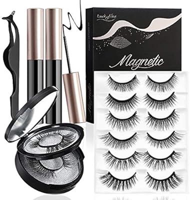 Magnetic Eyelashes and Magnetic Eyeliner Kit, Luckyfine 6 Pairs of Fluffy Soft Natural Eyelashes,... | Amazon (US)