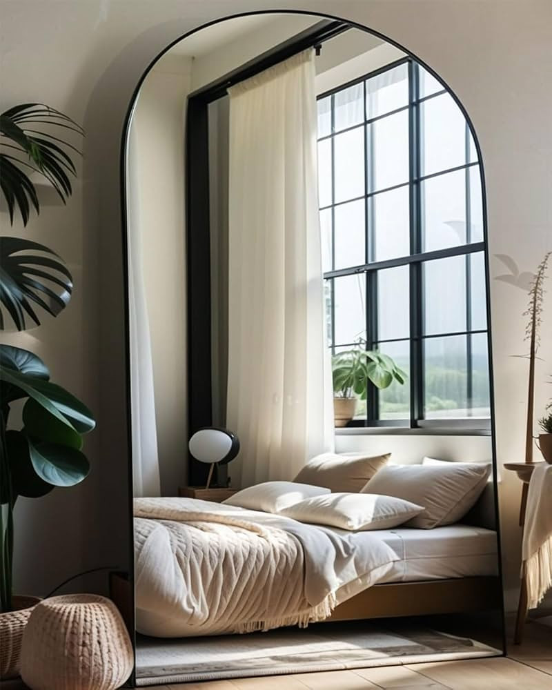 Full Length Floor Mirror - 77x38 Inches Oversized Arched Wall Mirror, Black Standing Mirror for B... | Amazon (US)