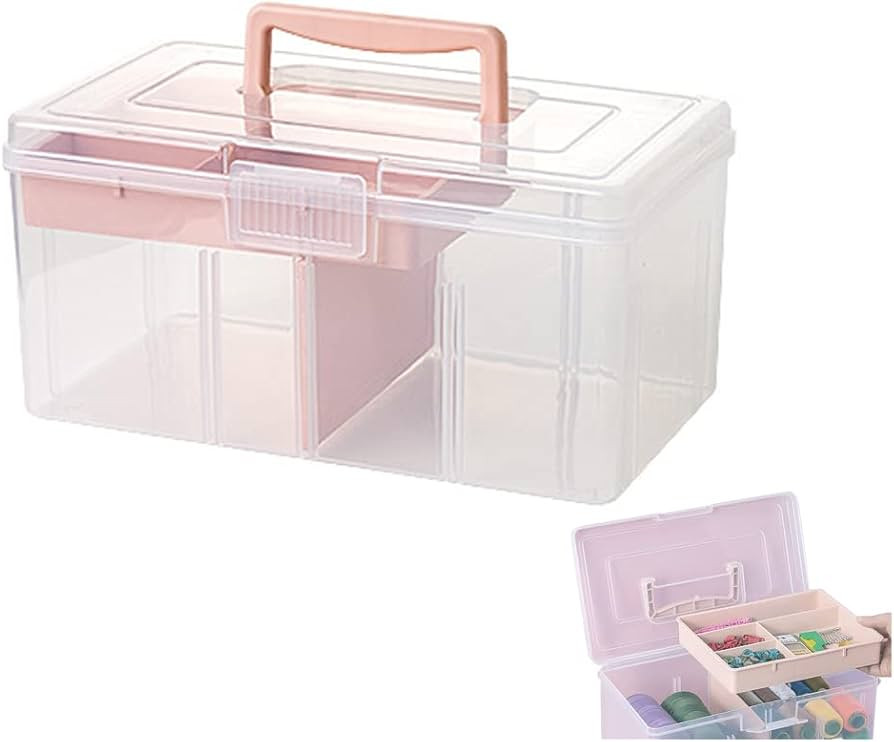 Clear Plastic Office Supply Art & Craft Storage Box, Sewing Box Organiser Large with a Removable ... | Amazon (CA)