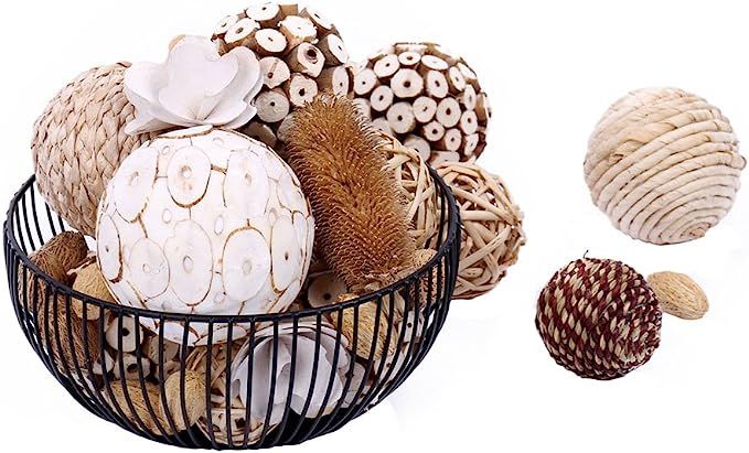 Bag of Assorted Decorative Spherical Natural Woven Twig Rattan and Cotton Bowl and Vase Filler, B... | Amazon (US)