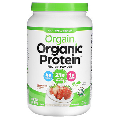 Orgain, Organic Protein™ Powder, Plant Based, Strawberries 'N Cream, 2.03 lbs (920 g) | iHerb