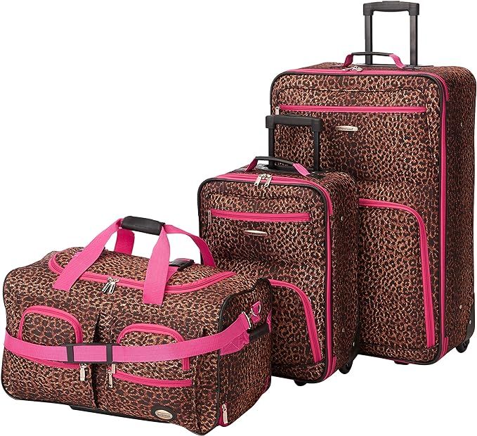 Rockland Vara Softside 3-Piece Upright Luggage Set, Pink Leopard, (20/22/28) | Amazon (US)