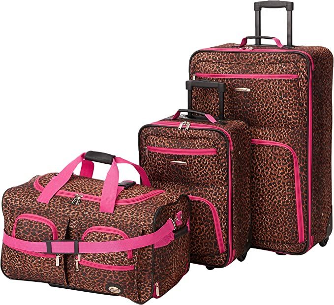Rockland Vara Softside 3-Piece Upright Luggage Set, Pink Leopard, (20/22/28) | Amazon (US)