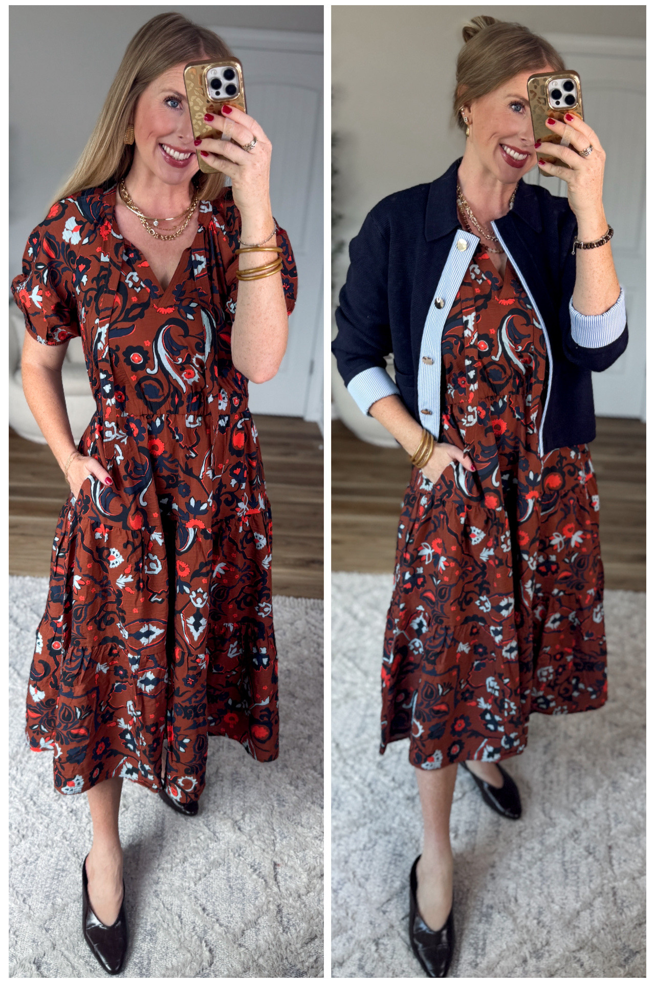 2 ways to wear this short sleeve midi dress from Walmart!