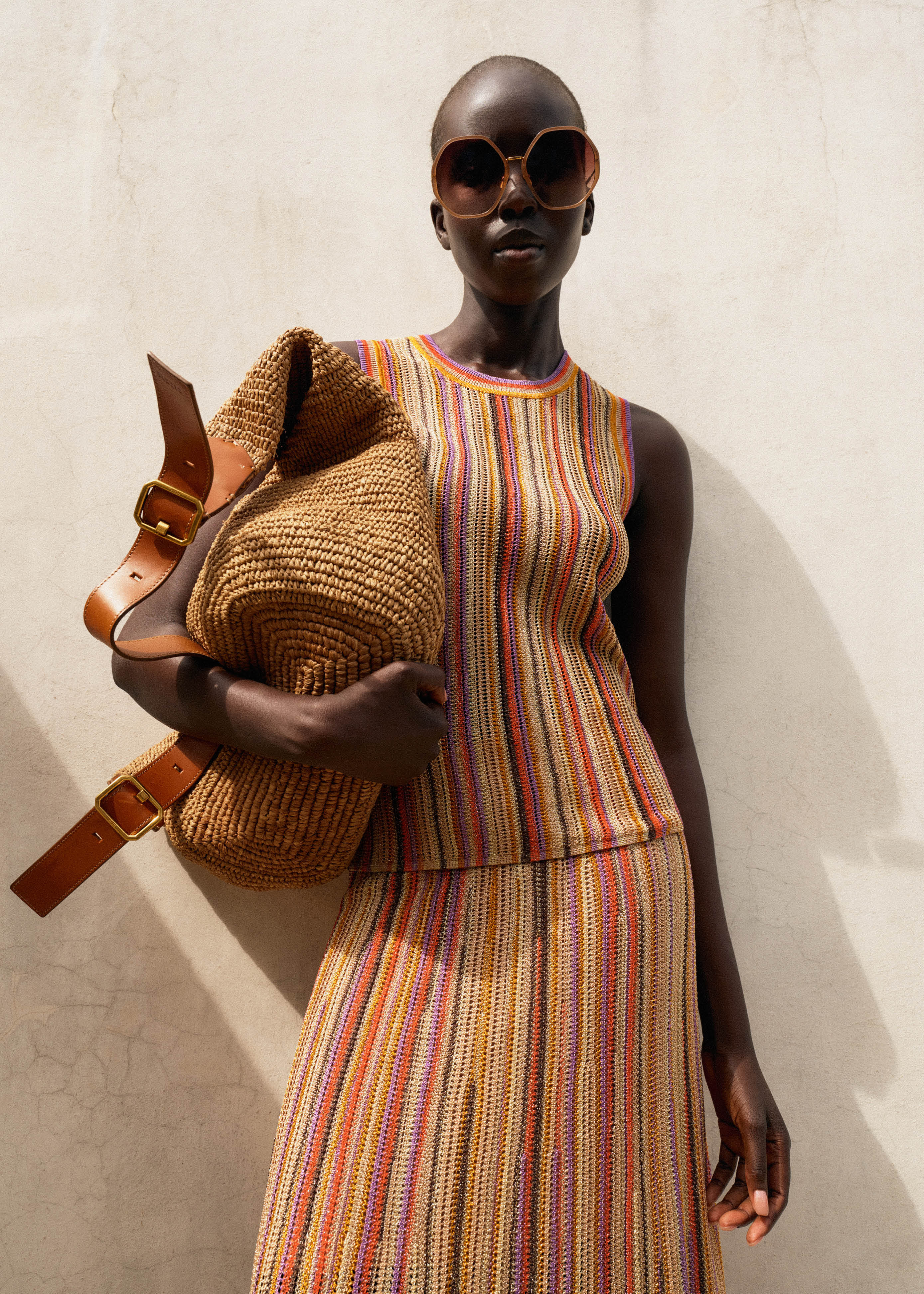 Women's Gold Metallic Textured Stripe Knit Vest | ME+EM | ME+EM US