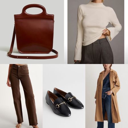 Jeans, brown jeans, denim, relaxed fit, trench coat, loafers, white sweater, turtleneck, mock neck, handbag, purse, ootd, work outfit, sale

#LTKover40 #LTKBacktoSchool #LTKsalealert