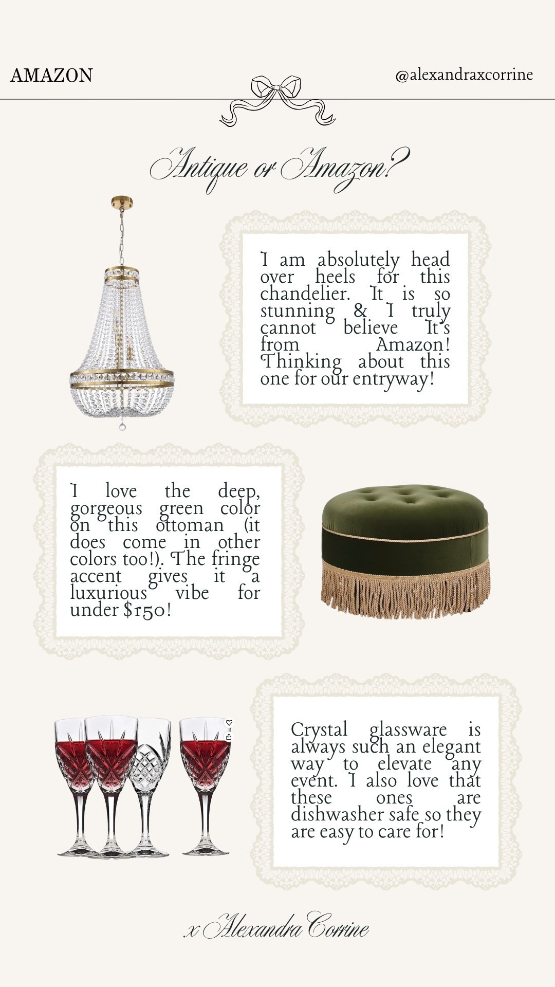 Antique or Amazon? 🕯️ Because sometimes you can’t find your wishlist item at the thrift store 🧺

Antique home decor, vintage home decor, amazon home, chic home decor finds, light fixtures, sconces, crystal

#LTKHome