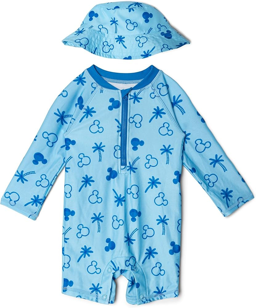 Disney Mickey Mouse Baby Sunsuit and Bucket Sun Hat Swim Set UPF 50+ Newborn to Infant Sizes (3-6... | Amazon (US)