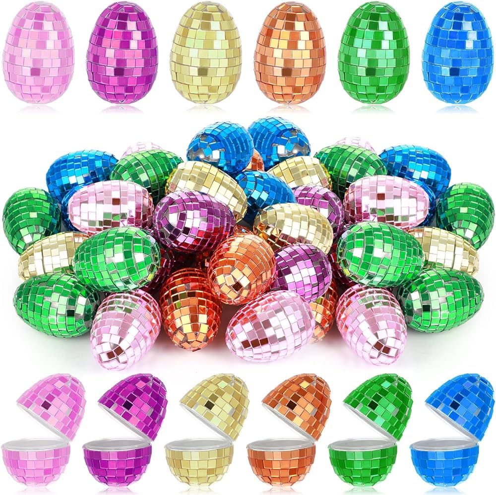 Hungdao 24 Pcs Mirrored Easter Eggs Bulk Fillable Shiny Plastic Easter Eggs Empty Reflective Disc... | Amazon (US)