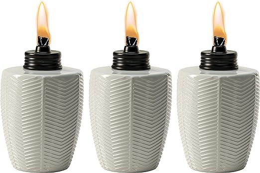 TIKI Brand 3-Pack Table Torch Glass Herringbone Ivory - Decorative Table Top Torches for Outdoor,... | Amazon (US)