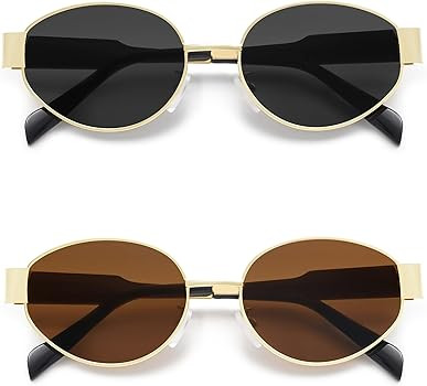 AMOMOMA Retro Oval Trendy Sunglasses for Women Designer 2024 Womens Sun Glasses Metal 90s AM6639 | Amazon (US)