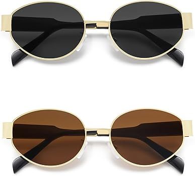 AMOMOMA Retro Oval Trendy Sunglasses for Women Designer 2024 Womens Sun Glasses Metal 90s AM6639 | Amazon (US)