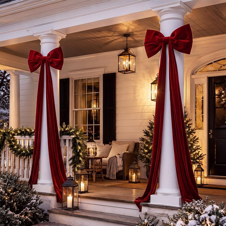 Janinka 2 Pcs 20 x 71 Inch Burgundy Giant Christmas Velvet Bows for Outdoor | Amazon (US)