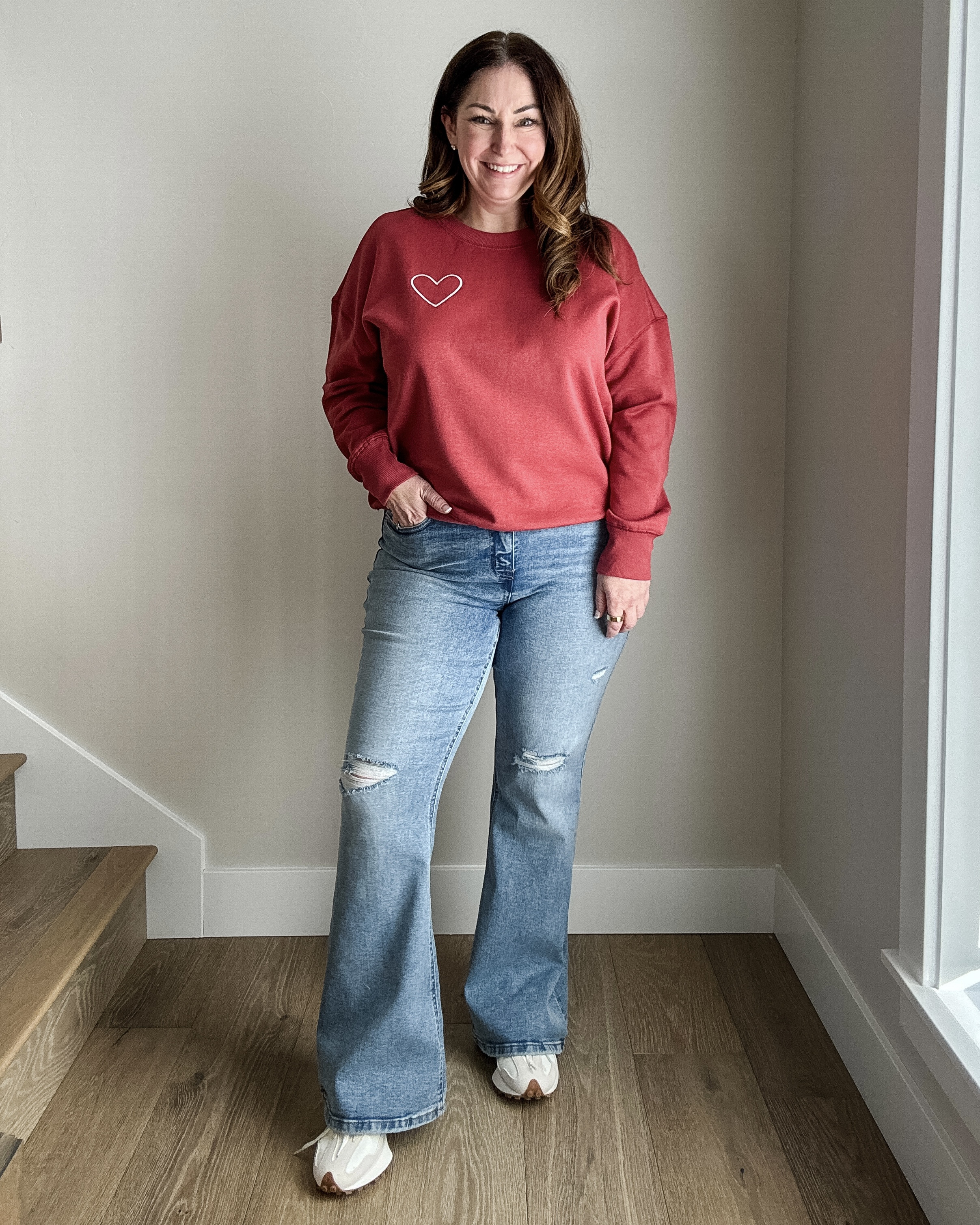 Maurices Valentines Day Sweatshirt Everyday Outfit wearing 14R in jeans, L in top  #mauricesfashion #Valentineshirt #valentinesoutfit 

 

#LTKSaleAlert #LTKOver40 #LTKMidsize