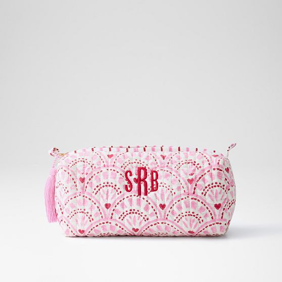 Block Print Quilted Cosmetic Pouch, Medium, Block Print Heart | Mark and Graham
