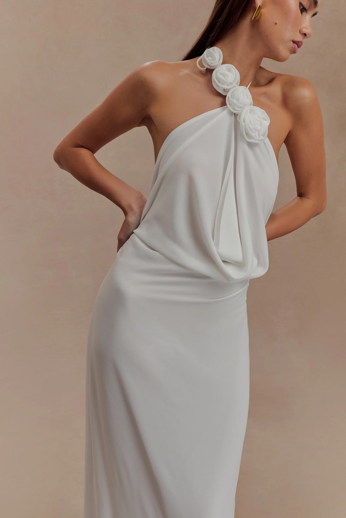 Rosalia Cowl Neck Maxi Dress - White | MESHKI US