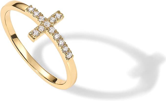 PAVOI 14K Gold Plated CZ Cross Ring | Eternity Promise Ring for Her | Infinity Wedding Band Ring | Amazon (US)