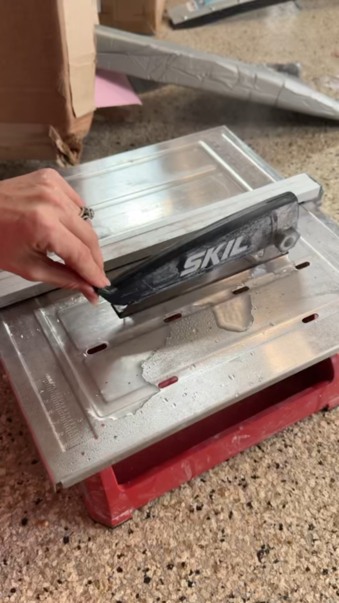 Did I scare you when I touched the blade? 😜 it works like a grinder so it won’t cut you! 

DIY Backsplash | Laundry Room Tile | Tile Saw

Come Stay Awhile, Amanda Vernaci