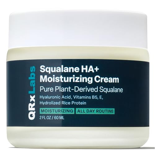 QRxLabs Plant-Based Squalane Face Moisturizer - 2 fl oz (60 mL) - Hyaluronic Acid Hydrating Cream for Face & Body - Moisturizing Cream with Vitamin B5 & Rice Protein - Silicone-Free Cruelty-Free | Amazon (US)