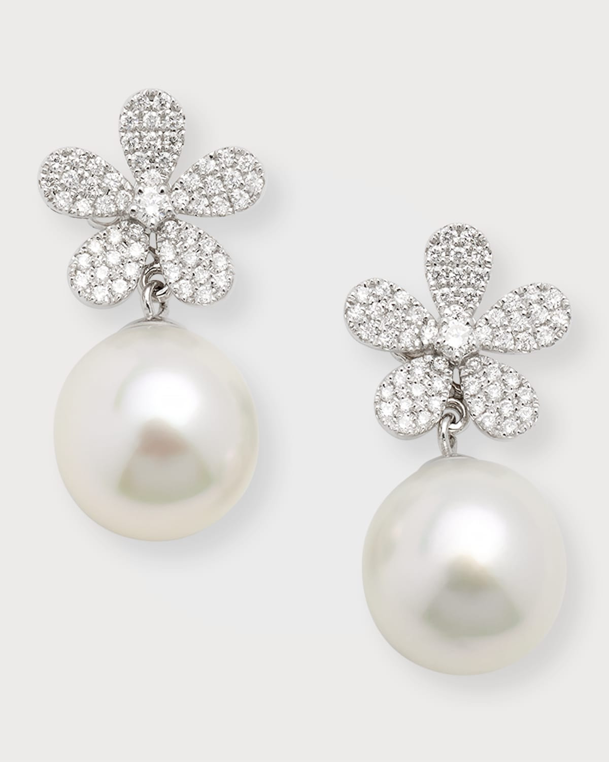18k White Gold South Sea Pearl and Diamond Flower Earrings | Neiman Marcus