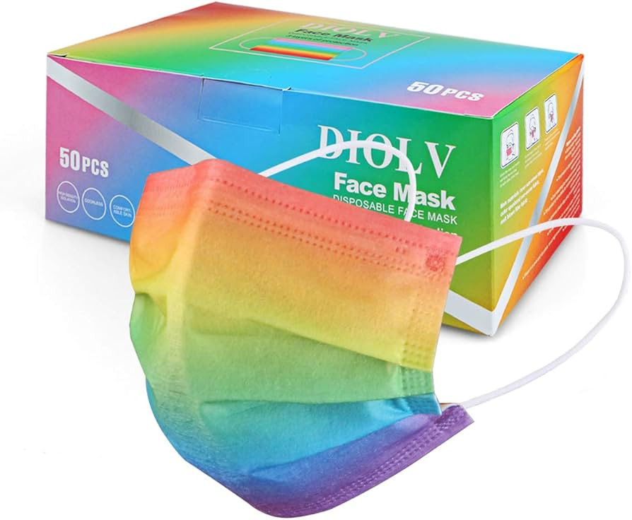 50Pcs Rainbow Printed Disposable Face Masks for Adults 3-ply Face Mask Gradient Rainbow | Amazon (US)