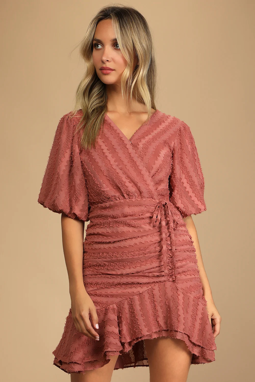 Cherish This Moment Rusty Rose Ruched Asymmetrical Mini Dress | Lulus (US)